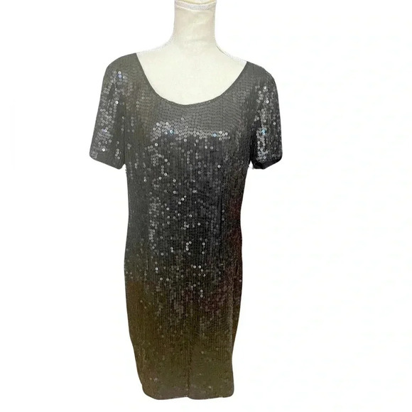 Vintage Styleworks Womens Black Silk Sequin Short Sleeve Shift Dress - Picture 1 of 8